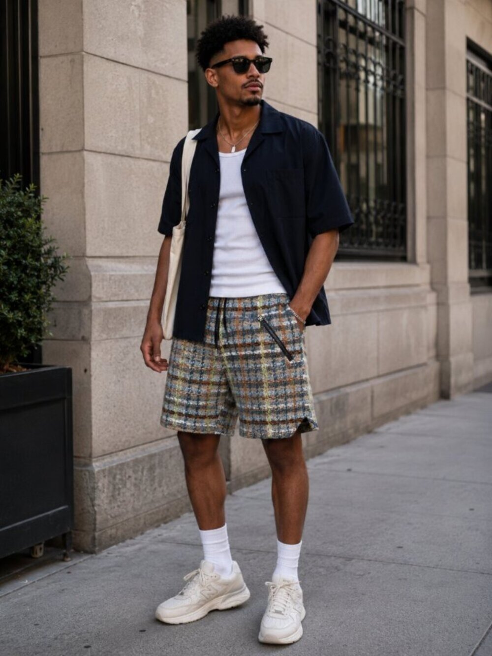 Men's New Light Gray Tweed Shorts